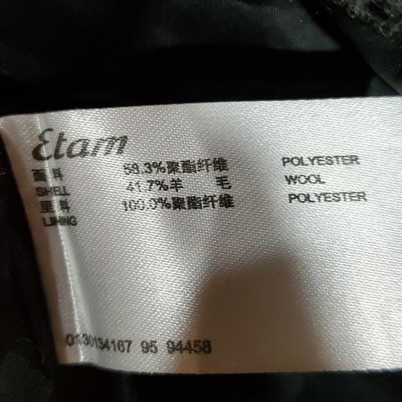 Etam Paris Dark Grey Black Wool Blend Double Breasted Button Up Pea Coat Size M - Picture 5 of 7